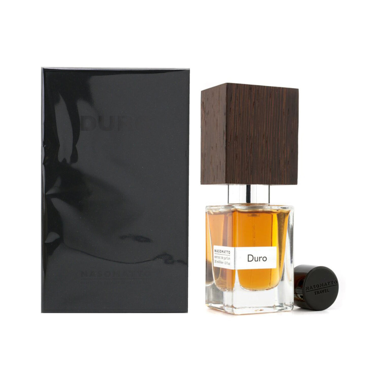 Elegant 30ml Nasomatto Duro Extrait De Parfum for men, combining rich hardwoods, leather, and spices for a bold fragrance experience.