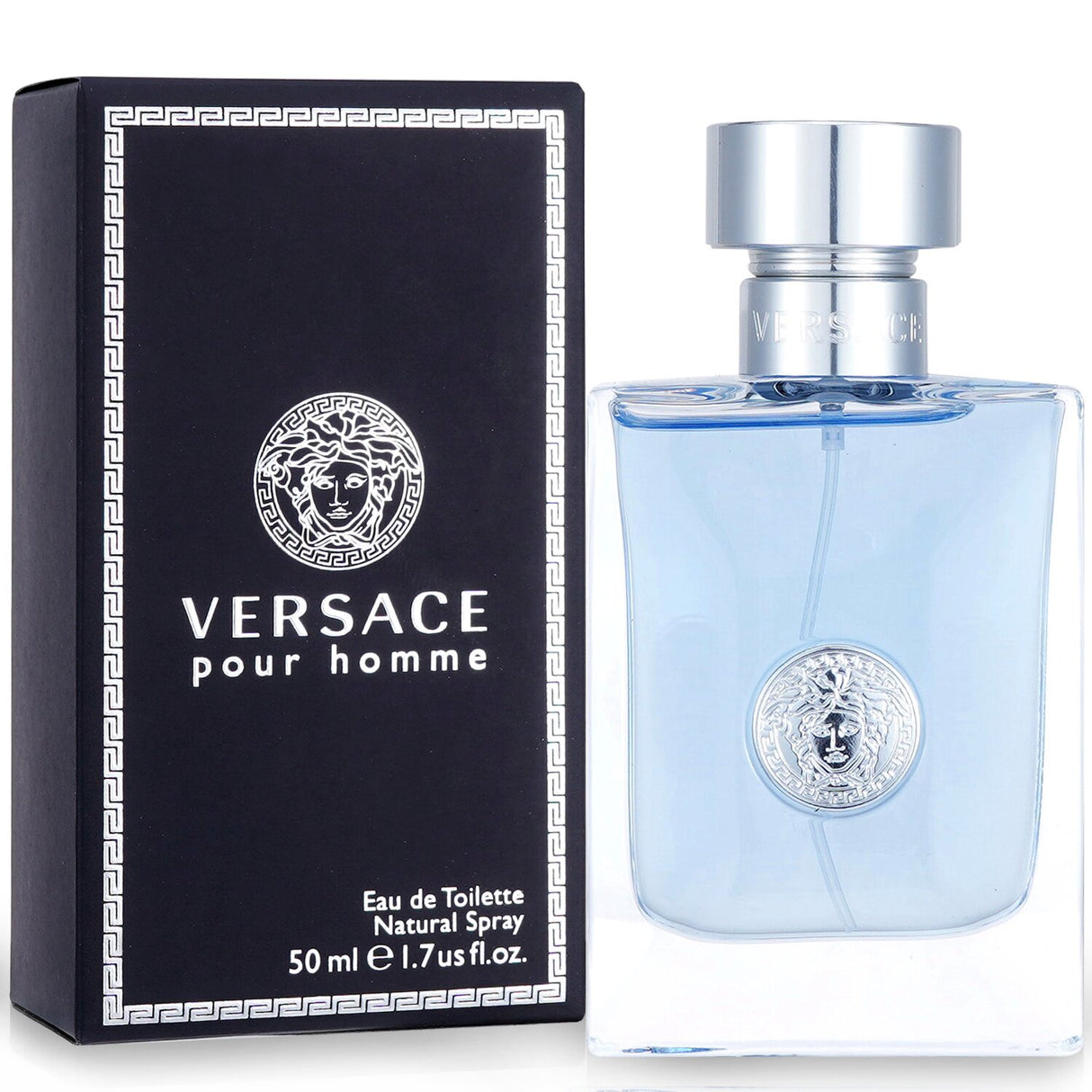 Versace Pour Homme Eau De Toilette Spray in a stylish 50ml bottle, featuring a woody, spicy scent for modern men.