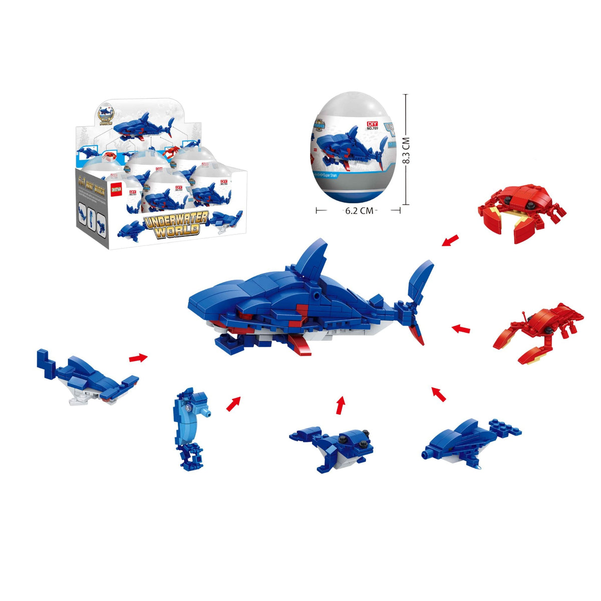 Marine Animal Building Blocks Display 6pc