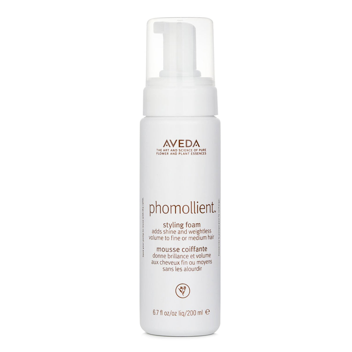 Weightless Aveda Phomollient Styling Foam for fine to medium hair, enhances shine with a medium hold, 200ml.