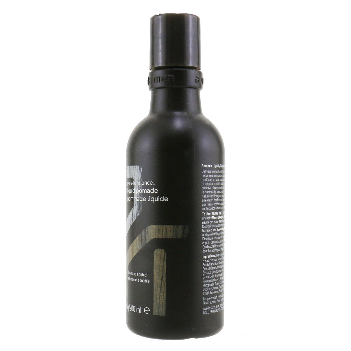 Aveda Men Pure-Formance Liquid Pomade bottle showcasing lightweight styling, moderate hold, and a refreshing citrus aroma.