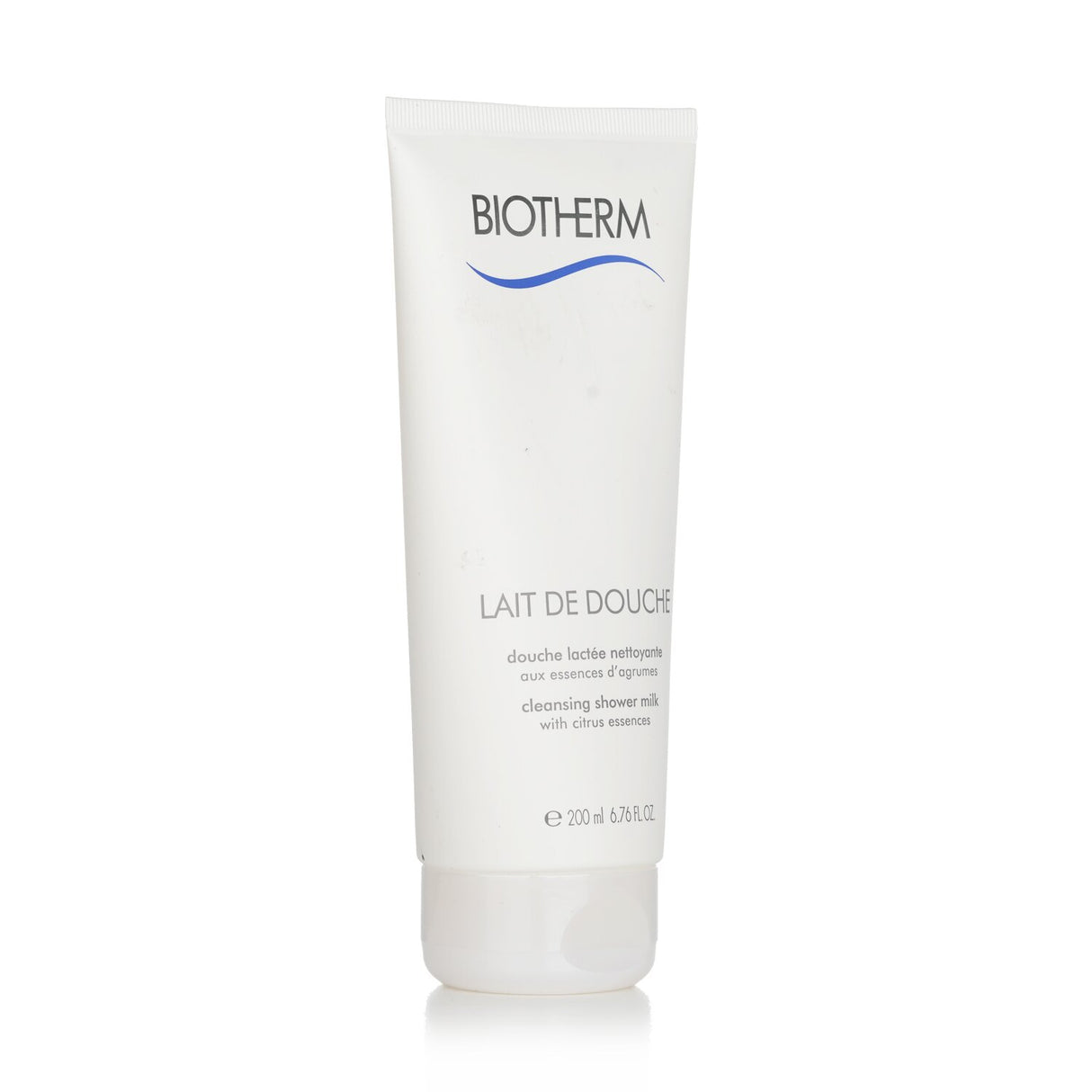 Biotherm Cleansing Shower Milk in 200ml features a soap-free milky formula with citrus essences for gentle, hydrating cleansing.