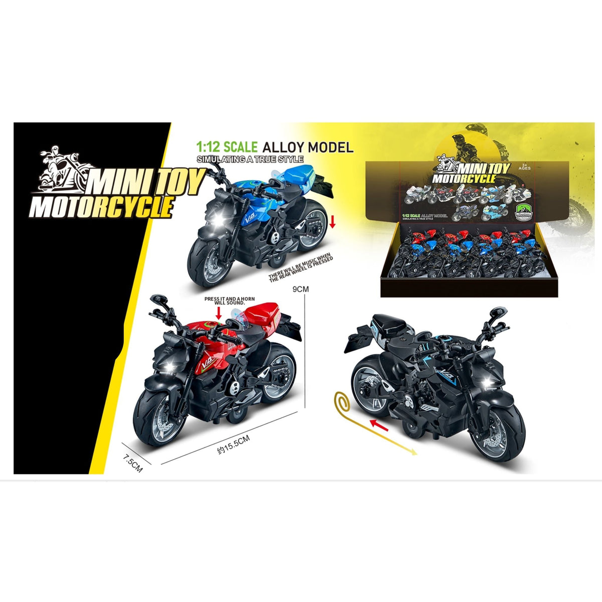 Alloy Motorcycle Toy Display 12pc