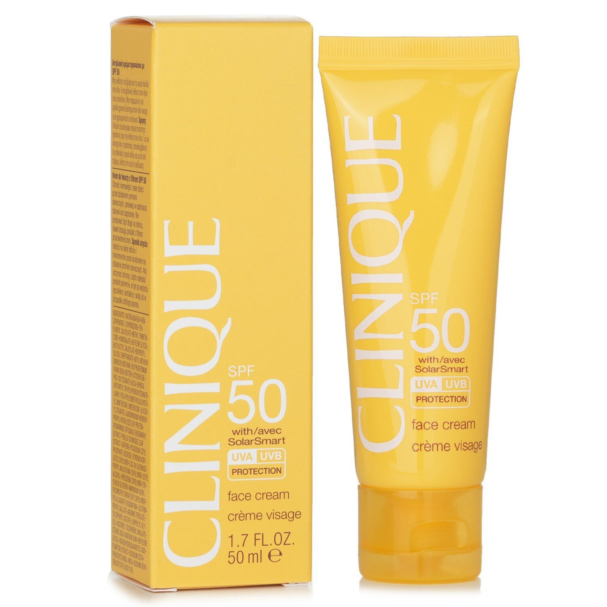 Lightweight Clinique SPF 50 Face Cream protects against UVA/UVB rays, nourishes skin, and absorbs quickly for daily use.