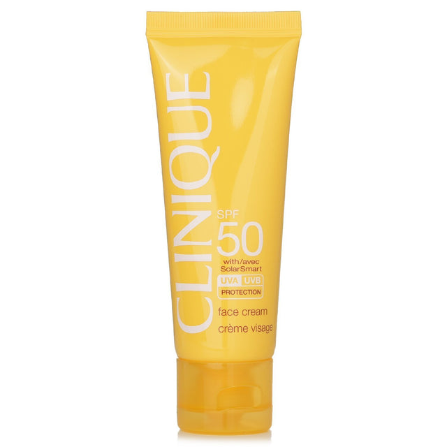 Clinique Sun SPF 50 Face Cream - lightweight, high-level UVA/UVB protection with antioxidants for healthy, radiant skin.