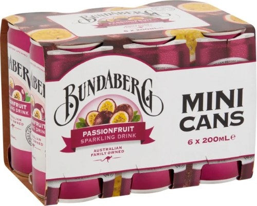Bundaberg Passionfruit Sparkling Drink Mini Cans 6 x 200ml