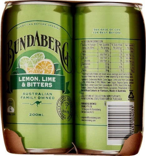 Bundaberg Lemon Lime & Bitters Mini Cans 6 x 200ml