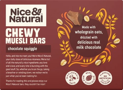 Nice & Natural Choc Squiggle Chewy Muesli Bars 6 x 30g