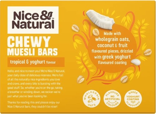 Nice & Natural Tropical & Yoghurt Flavour Chewy Muesli Bars 6 x 30g