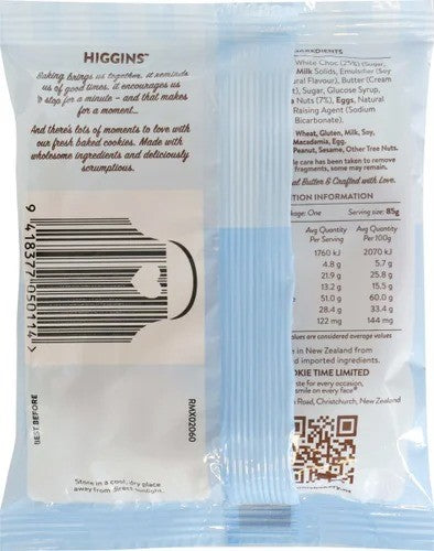Higgins White Choc Macadamia Cookie 9 x 85g