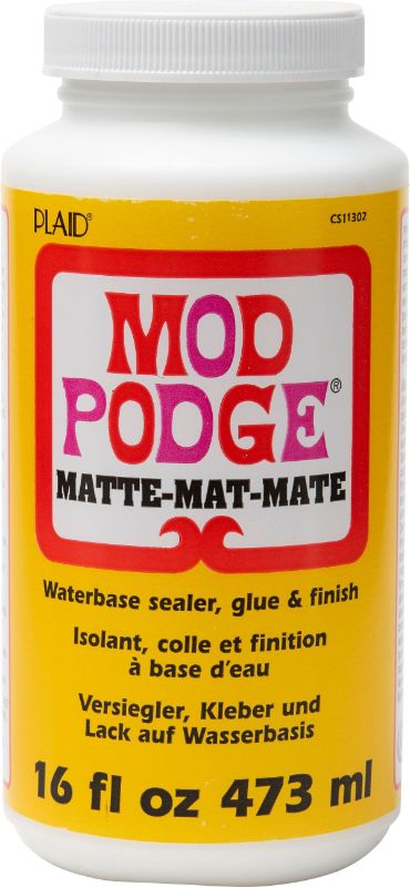 Mod Podge Matte 8oz bottle, an all-in-one decoupage glue providing a quick-drying, non-toxic matte finish for crafts.