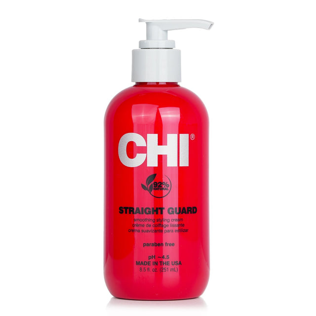 CHI Straight Guard Smoothing Styling Cream in 251ml, designed for sleek styles, frizz control, and radiant shine for all hair types.