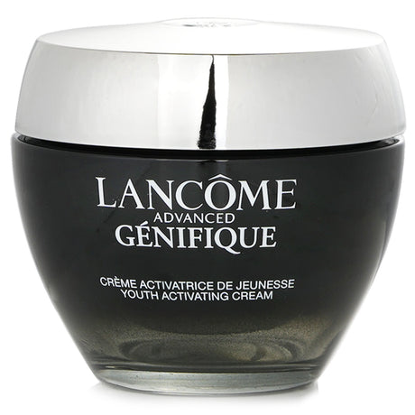 Hydrating Lancome Genifique Youth Activating Cream in a 50ml jar for rejuvenating and minimizing fine lines on all skin types.