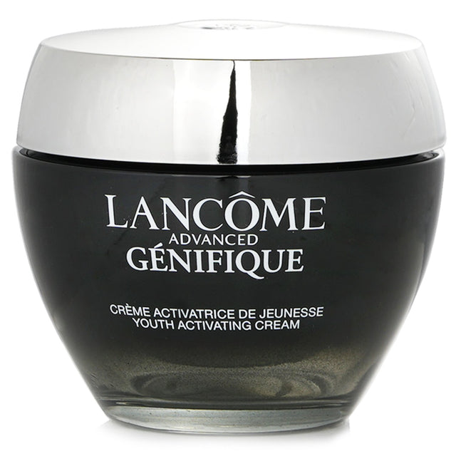 Hydrating Lancome Genifique Youth Activating Cream in a 50ml jar for rejuvenating and minimizing fine lines on all skin types.