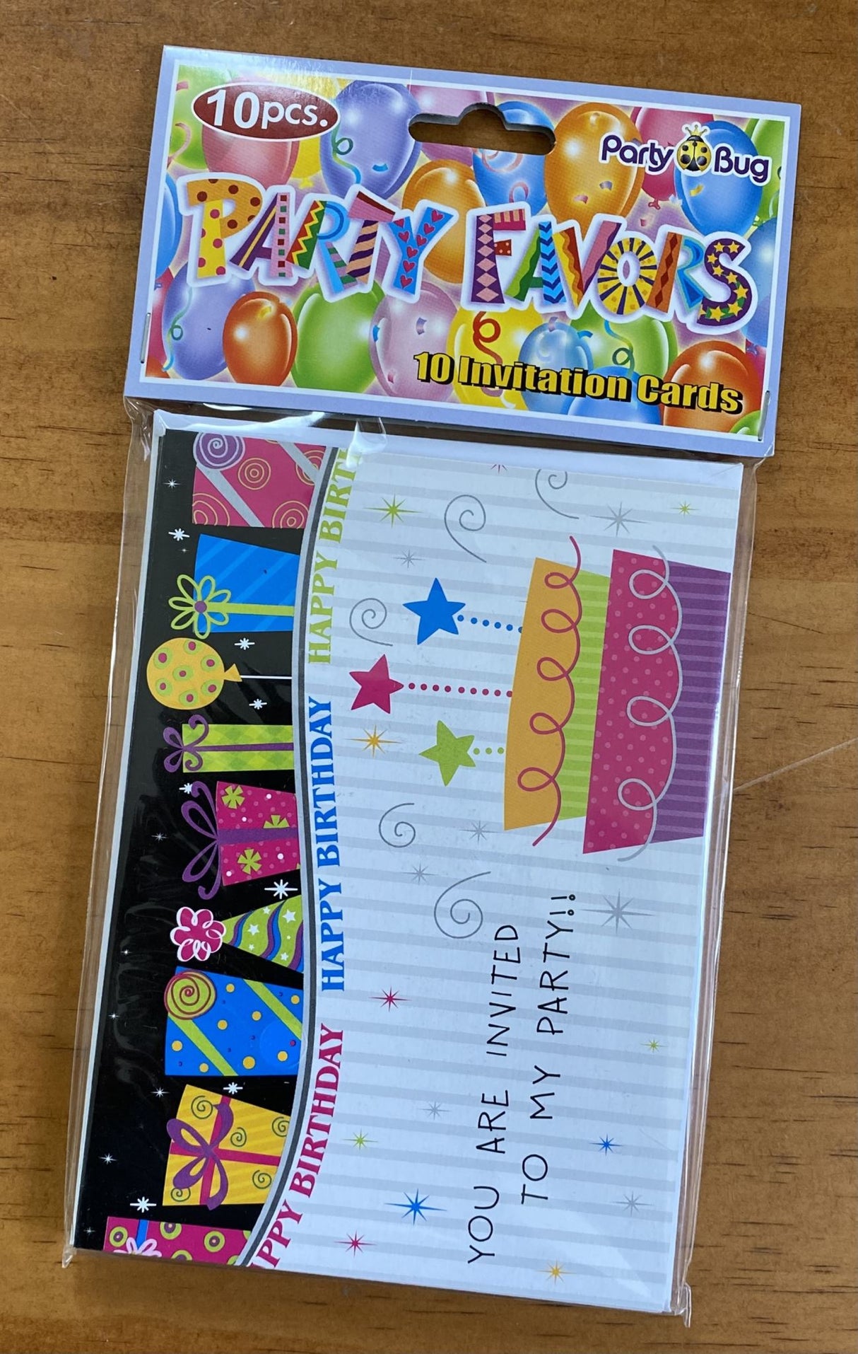 Colorful Happy Birthday party invitations in a pack of 10, perfect for kids' celebrations and themed parties.