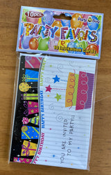 Colorful Happy Birthday party invitations in a pack of 10, perfect for kids' celebrations and themed parties.