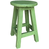 Round Florence Green stool, 35x25x40cm, handmade, French farmhouse style, versatile seating and decor accent.