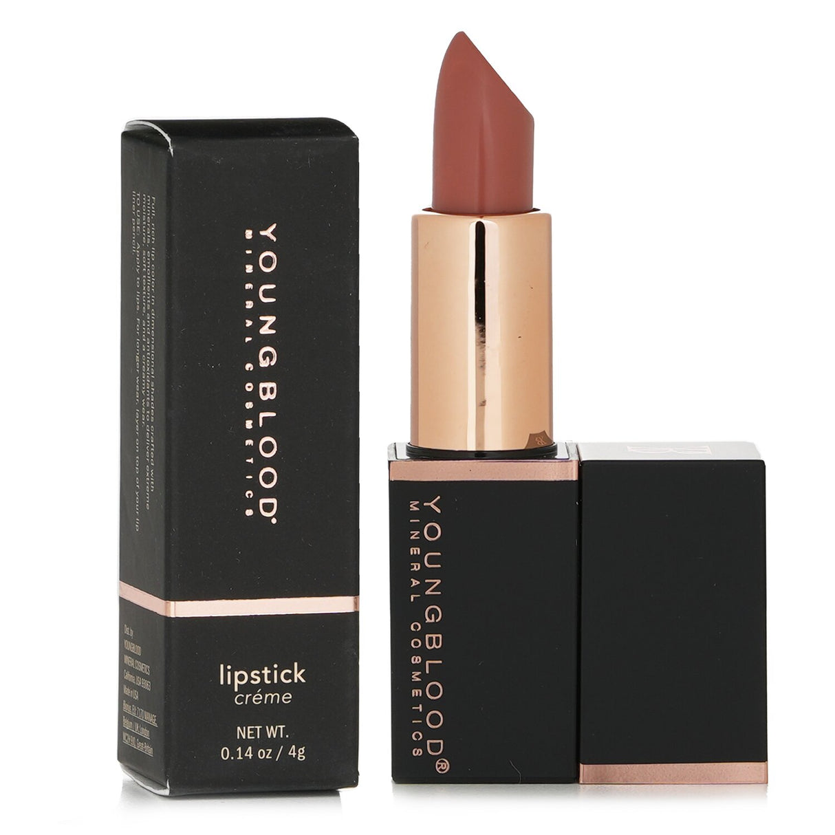 Youngblood Barely Nude Lipstick, 4g, offers creamy, long-lasting color with natural oils for hydration and comfort.