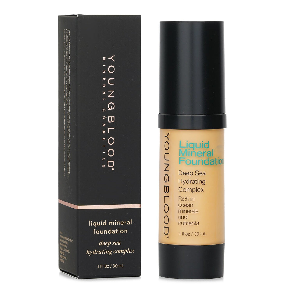 Youngblood Liquid Mineral Foundation in Sand, 30ml, offers a lightweight, hydrating formula for a radiant, flawless complexion.