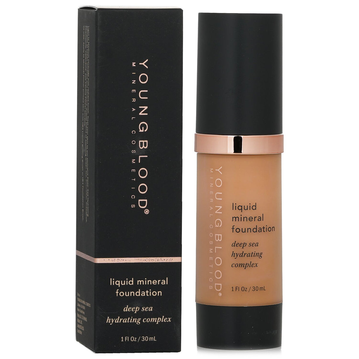 Youngblood Liquid Mineral Foundation in Suntan offers sheer coverage and hydration for a radiant, natural finish.