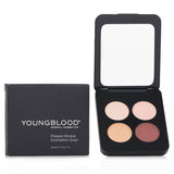 Youngblood Pressed Mineral Eyeshadow Quad in Eternit featuring four vibrant, talc-free shades in a travel-friendly mirrored compact.