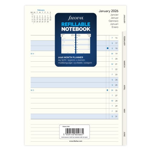 Filofax Refill Notebook A5 Month Planner 2026