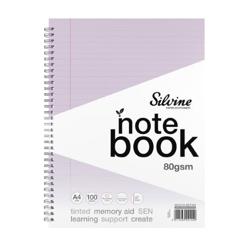Silvine Tinted A4+ Notebook 8mm Lined with Margin 100 Pages Lilac