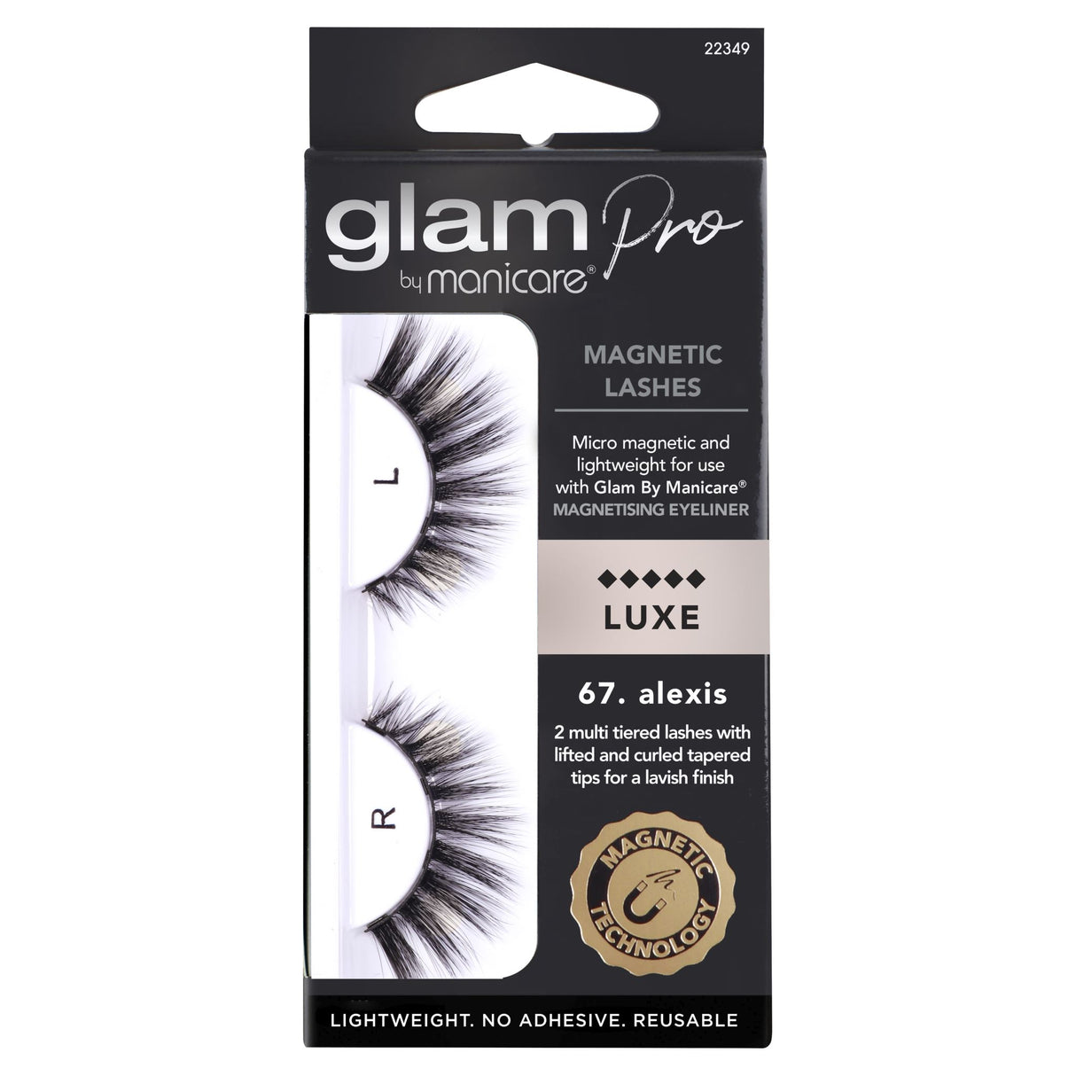 Glam by Manicare Pro 67 Alexis Magnetic Lashes feature voluminous, lifted tips, designed for effortless application with magnetic eyeliner.