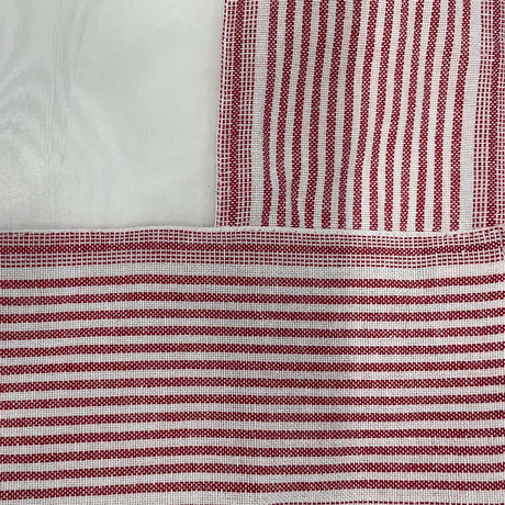 White and red striped food cover (120 x 120cm) for protecting dishes from insects and adding elegance to any dining setting.