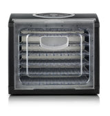 A sleek food dehydrator with 6 trays, LCD display, and precise temperature control for homemade snacks.