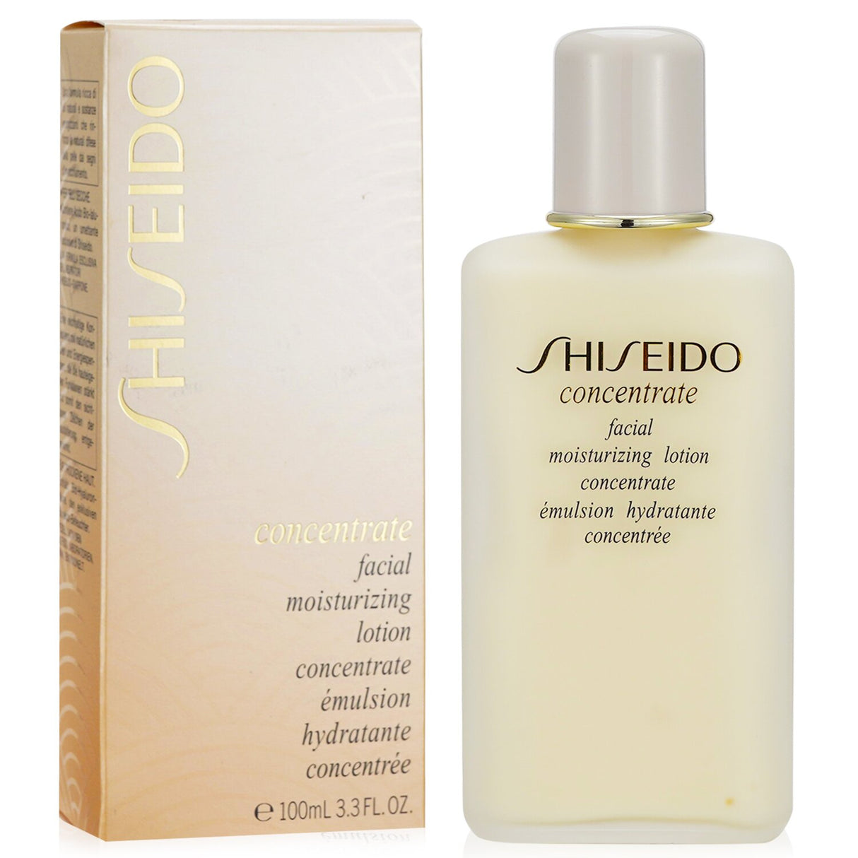 Shiseido Concentrate Facial Moisture Lotion in a 100ml bottle, hydrating dry skin with natural oils and organic ingredients.