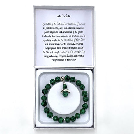 Handcrafted malachite bracelet featuring 7mm beads, symbolizing growth and energy cleansing for spiritual wellness.