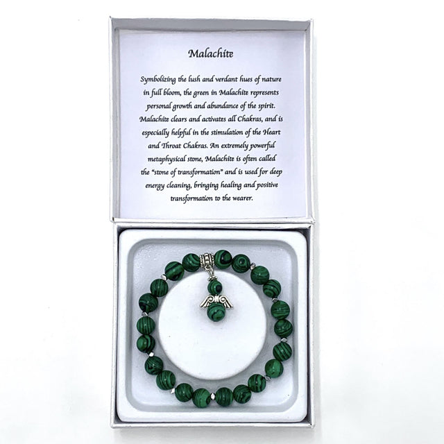 Handcrafted malachite bracelet featuring 7mm beads, symbolizing growth and energy cleansing for spiritual wellness.