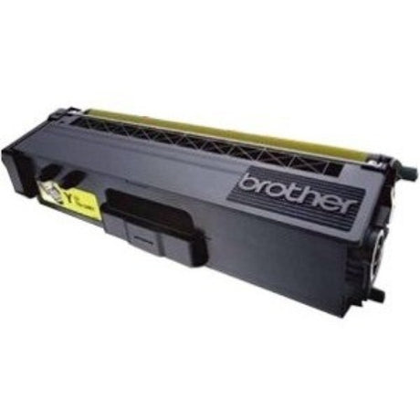 High yield yellow toner cartridge for Brother printers, printing up to 3,500 pages with vibrant color and sharp detail.