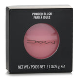 MAC Powder Blush in #Fleur Power, a soft pinkish-coral, adds a natural glow and blendable color to cheeks in a sleek compact.