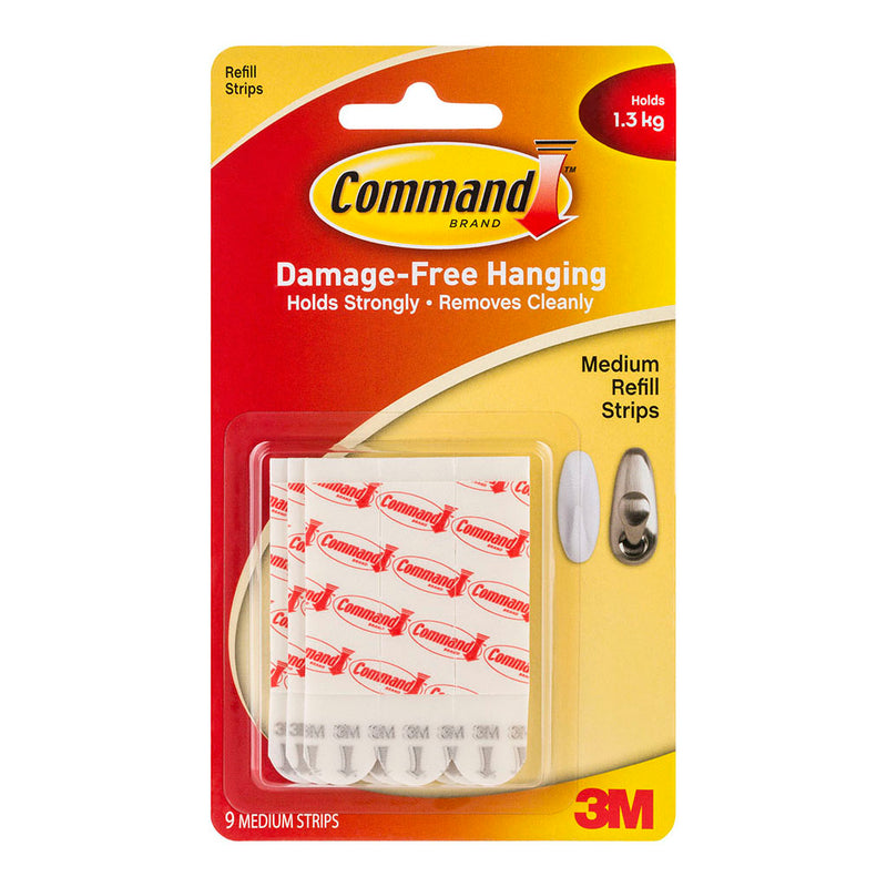 3M Command Strips Refill 17021P Medium White Pk/9