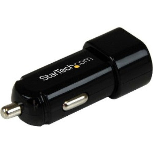 High-power dual port USB car charger, 17W output, for simultaneous charging of smartphone and tablet on the go.