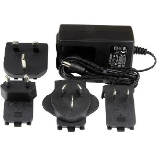 AC Adapter for 5V devices, featuring M-type barrel connector, compact design, and worldwide voltage compatibility.