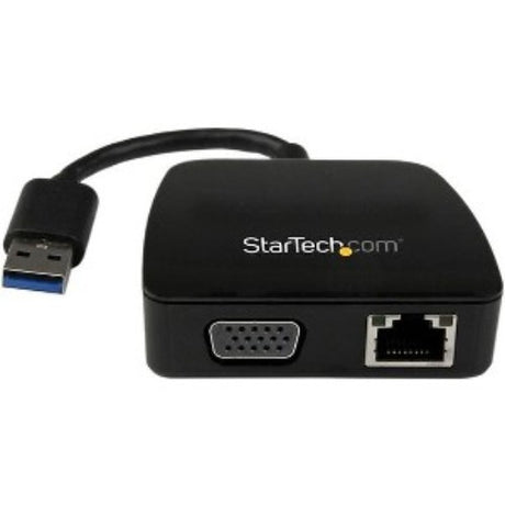 Compact USB 3.0 Mini Docking Station with Gigabit Ethernet and VGA, ideal for mobile workstations and travel convenience.