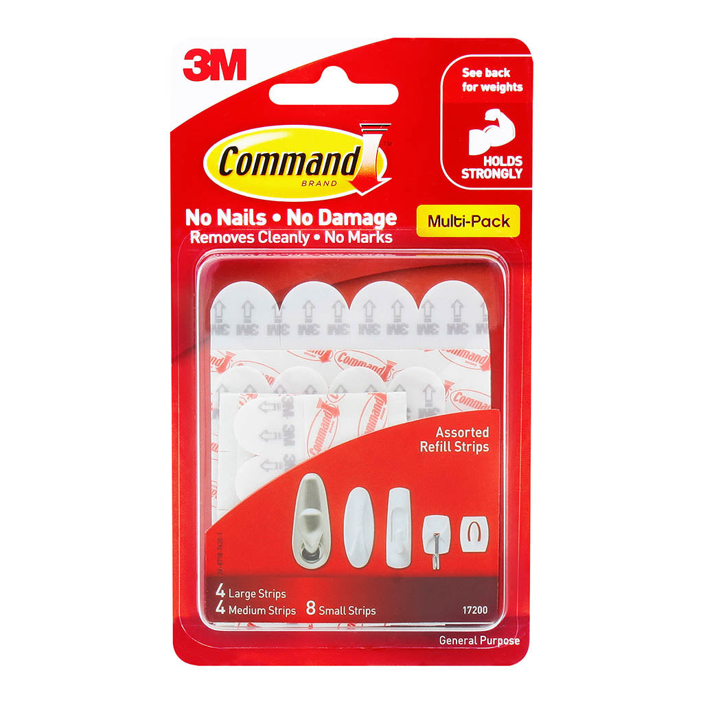 3M Command Strips Refill 17200CL Assorted Clear Pk/16