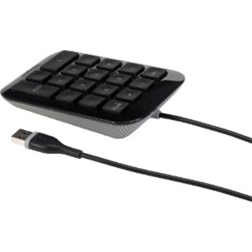 Targus Numeric Keypad with 19mm keys for efficient number entry, ergonomic design, and 3-foot USB connectivity.