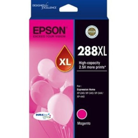 High-capacity magenta ink cartridge for Epson printers, featuring DURABrite Ultra technology for vibrant, durable prints.