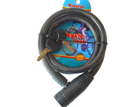 Heavy-duty 70cm bicycle lock with vinyl-coated steel cable, large barrel lock, and 2 keys for enhanced security.
