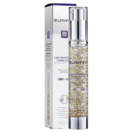 Dr. LeWinn's Line Smoothing Complex 30g serum with peptides and antioxidants, targeting fine lines for youthful, hydrated skin.