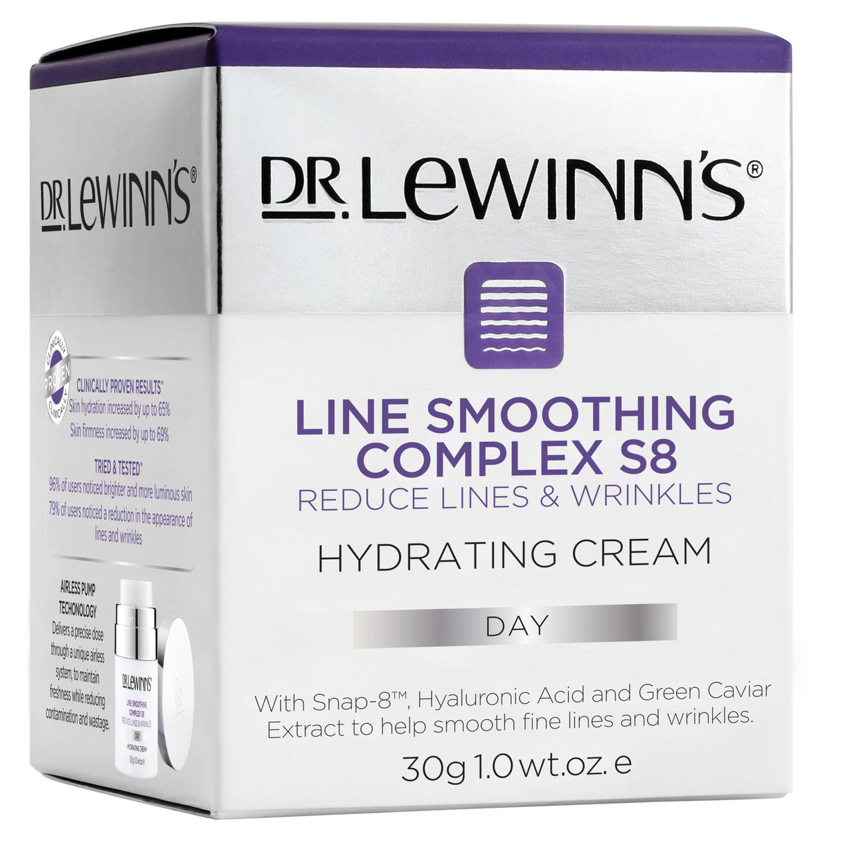 Dr. LeWinn's Line Smoothing Complex Hydrating Day Cream in a 30g airless pump, enriched with peptides for youthful, hydrated skin.