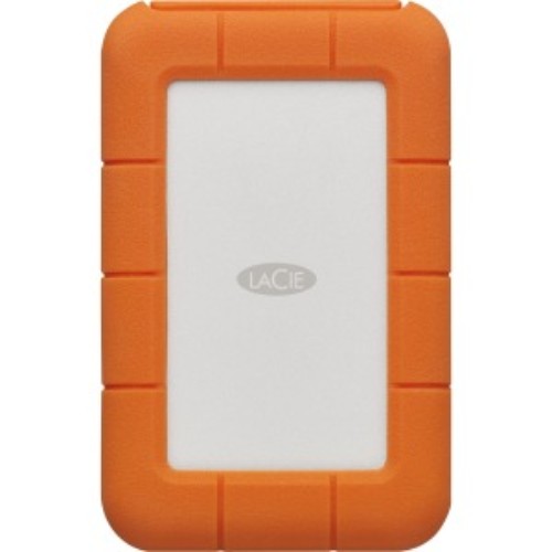 Portable LaCie Rugged 2TB hard drive with AES-256 encryption, drop and crush resistance, USB-C compatibility, and secure data recovery.