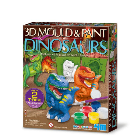 Creative kids' craft kit featuring 3D dinosaur moulding and painting for education and fun, suitable for ages 5 and up.