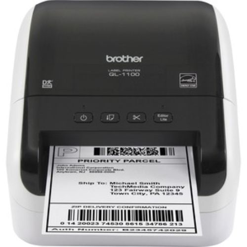 Brother QL-1100 desktop label printer for fast, high-quality monochrome label printing, ideal for small businesses and e-commerce.