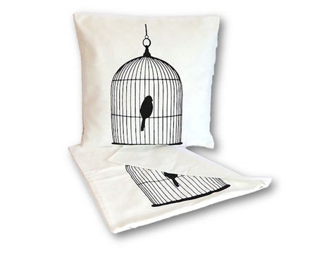 Set of two elegant birdcage cushion covers, featuring intricate designs, perfect for adding charm to any space.