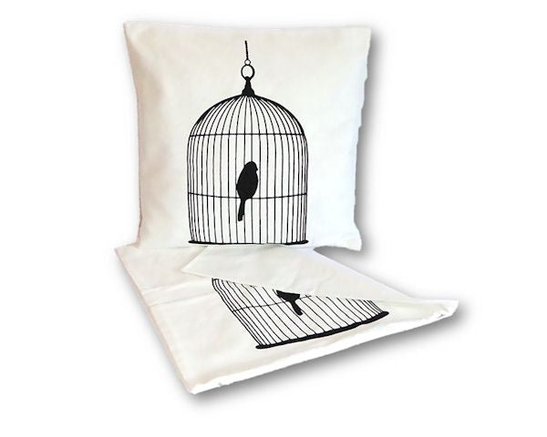 Set of two elegant birdcage cushion covers, featuring intricate designs, perfect for adding charm to any space.